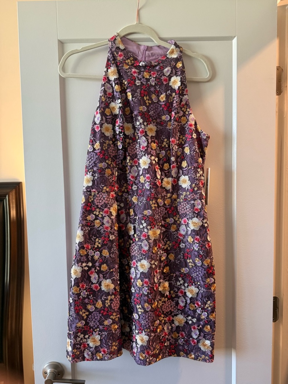 Eliza J Purple Floral Embroidered Dress